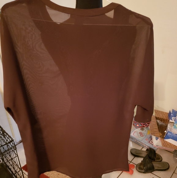Brown sheer top with embroidered neck - Picture 2 of 4